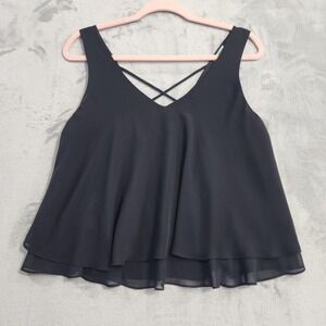 Decree Top Womens L‎ Juniors Black Chiffon V-Neck Double Layer Cami Tank Strappy